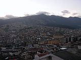 Ecuador Quito 07-03 Old Quito Cafe Mosaico View Of Old Quito And The Basilica The view from Cafe Mosaico is excellent. Here is a view of Old Quito looking across the valley with the twin towers of the Bas�lica del Voto Nacional on the far right.